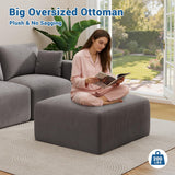 40" Oversized Square Corduroy Ottoman, Large Ottoman Pouf Footstool, Grey