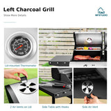 MFSTUDIO 3 In 1 Gas and Charcoal Grill Combo with Side Burner, Porcelain-Enameled Cast Iron Grate, Extra Large Dual-Function BBQ Propane Grills