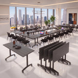 WXHYMXFDC Folding Conference Table with Wheels, Mobile Flip-Top Training Table, Modular Space-Saving Meeting Tables for Office, Classroom, Seminar, Classroom,Library,55in,12