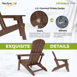 nevilywood Folding Adirondack Chairs Set of 4, HDPE Cup Holders, Coffee
