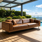 NessCarsti 111.81" Minimalist Outdoor 4 Person Patio Sofa Couch, Brown