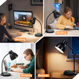 Vicsoon Desk Lamps for Home Office - LED Desk Lamp with Wireless Charger, 3 Color Modes Dimmable Eye-Caring Study Reading Desk Light, Small Flexible Arm Table Lamp for College Dorm Room Bedside, Black