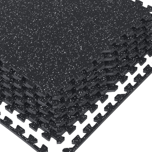 1/2in Thick 48 Sq Ft Rubber Top High Density EVA Foam Exercise Gym Mats Non-Slip 12 Pcs - Interlocking Puzzle Floor Tiles for Home Gym Heavy Workout Equipment Flooring - 24 x 24in Tile, Black & White EnjoyColor