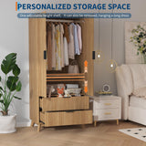 Garvee 71" Armoire Wardrobe Closet, Modern Wooden Bedroom Armoire with 2 Drawers & 2 Doors and Adjustable Shelves，Clothing Storage Cabinet with Aluminum Hanging Rod, Locker