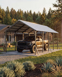 GarveeLife 13x26 ft Metal Carport with Vertical Roof, Heavy-Duty Metal Car Port 120° Steep-Pitch Roof, 133" High-Clearance for Full-Sized Pickups, Tractors, and Bass Boats