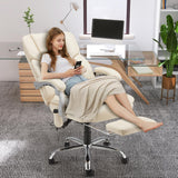 HOMREST Executive Office Chair with Footrest, 6-Point Massage Office Chair with Reclining Backrest, Heated Leather Computer Chair for Home Office(Cream)