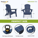 nevilywood Folding Adirondack Chairs Set of 4, HDPE Cup Holders, NavyBlue