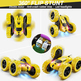 QUNREDA Remote Control Car,RC Car Toys for 6-12 Year Old Boys, Off Road RC Stunt Car 4WD 360° Rotating Remote Control Car for Kids, Boys Girls Gifts for Birthday, Christmas Yellow