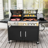 MFSTUDIO 3 In 1 Gas and Charcoal Grill Combo with Side Burner, Porcelain-Enameled Cast Iron Grate, Extra Large Dual-Function BBQ Propane Grills