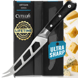 Cutluxe Cheese Knife – 5" Cheese Knife Slicer for Soft and Hard Cheese – Pronged, Serrated & Non Stick Blade – High Carbon German Steel – Artisan Series