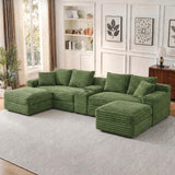 127'' Modular Boneless Couch,U Shaped Sectional Sofa for Living Room-Green