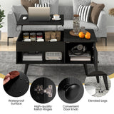 GIANTEX Lift Top Coffee Table, Modern Cocktail Table with Hidden Compartment, Open Shelf & Cabinet, Wooden Flip Top Center Table, Pull up Coffee Table for Home Office, Living Room (Black)