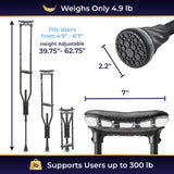 MD by DRIVE Air-Crutch Lightweight Walking Crutch, Adult Crutches for Walking with Comfortable Underarm Pads and Ergonomic Grips, Adjustable Height 4'7"-6'7", 300 lb Capacity, Black