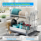 SUNLY Large Dish Drying Rack, Multipurpose 2 Tier Dish Racks for Kitchen Counter, 304 Stainless, Extra Large Drain Board, Gray
