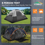 COBIZI 8-10 Person Camping Tent, 12x9FT Spacious Family Tents for Camping Ideal for Camping, Hiking, 3500mm Waterproof Double-Layer Windproof Tent for Hiking & Backpacking, Dark Blue