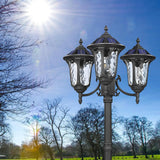 Luminzone 3-Head Outdoor Solar Lamp Post Lights with High Posts, Dusk to Dawn Remote Control Waterproof Exterior Pillar Lantern 3 Lighting Mode Modern Street Light for Garden Walkway