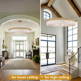 kvtinmty Round Crystal Chandelier, D40 Modern Gold Crystal Chandeliers for Dining Room, 14-Light Height Adjustable Chandelier for Living Room, High Ceiling Staircase, Foyer