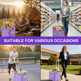 Foldable Utility Cart Folding Portable Rolling Crate Handcart with Durable Heavy Duty Plastic Telescoping Handle Collapsible 4 Rotate Wheels (Purple)