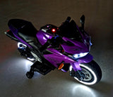 Electric Ride-On Motorcycle for Kids with 12V Motor, Training Wheels, Manual Throttle, Light Up Wheels, Music Player & Headlights - Ages 3-6 (Purple + Plastic + 50-99 pounds)
