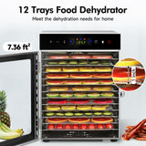 Food Dehydrator Machine 12 Stainless Steel Trays 1000W Meat Dehydrator for Home Use, 24H Timer & 195℉ Temperature Control Food Dryer for Jerky Fruit Herbs Mushroom Dog Treats