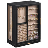 Glimmloop 360° Rotating Jewelry Box with 9 Drawers, Spacious Vertical Jewelry Organizer with Glass Window, Jewelry Storage Case, Dustproof & Moisture-resistant Design, Black