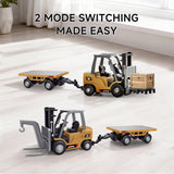BRRRRT 1/64 Full Proportional RC Forklift Toy,8 Channel 2 Mode Mini Remote Control Forklift Truck with Flatbed Tow Truck,2 in 1 Transformable Lift Fork & Hook with Rechargeable Battery for 4+ Kids