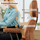 HOOOWOOO Ergonomic Office Chair,Mid Century Modern Computer Desk Chair,Comfy Executive Chair with Extra Wide Tufted Cloudy Seat Lumbar Support High Reclining Back,Suede Leather Cognac Brown