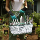 Gardening Hand Tool Kit 14PCS Heavy Duty Stainless Steel Garden Tool Set with Floral Garden Tote