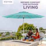 Midtown Umbrellas Push & Pop 10 Ft Patio Umbrellas with Push & Pop Mechanism, 8 Fiberglass Ribs & Sunbrella Fabric – Outdoor Umbrella for Deck, Pool, Cafés and Hotels – Aruba Canopy, Silver Pole