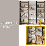 Triple 5 Tier Book Shelf, Industrial Large Bookcase with Storage Cabinet, Tall Bookshelf with 14 Open Display Shelves Metal Frame