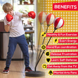 Whoobli Punching Bag for Kids Incl Boxing Gloves | 3-10 Years Old Adjustable Kids Punching Bag with Stand | Boxing Bag Set Toy for Boys & Girls (Red White); New 2025 whoobli