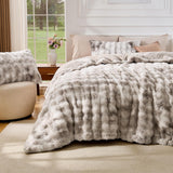 Wajade Fluffy King Comforter Set Tie-Dye Beige Soft & Fuzzy Faux Fur Comforter Luxury Lightweight Plush Bedding Set for Bedroom All Season