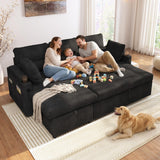 Convertible Sofa Bed, Chenille L-Shaped Sectional Sofa with Storage, Black