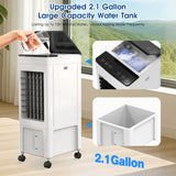 MOMOVOKA Swamp Cooler, 3 IN 1 Evaporative Air Cooler with 2 Gal Water Tank, 4 Ice Packs, 8H,3 Speeds, 4 Modes, Windowless Portable Air Conditioners for BedroomTimer (white&black) (white&black)