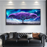 Lapremoly Tree of Life Wall Art,Large Framed Wall Decor, Nature Wall Art, Modern Aurora Prints Purple Home Decorations, Abstract Boho Meditation Canvas Pictures for Living Room Bedroom Office 32x72 In