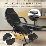KIIUMI Tattoo Chair for Client, Facial Bed Esthetician Massage Headrest Table with Rolling Stool, Split Legs Design, Professional Beauty Lash Bed for Salon Spa Barber Massage Equipment, Black