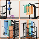 skypelia 4-Tier Dumbbell Rack Stand Only, 600LBS Adjustable Weight Rack for Dumbbells, Home Gym Storage Rack for Yoga Mat Kettlebells, Workout Equipment Storage Organizer with Wheels and Hooks