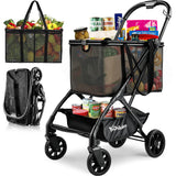 Folding Shopping Cart with Wheels, 75Lbs Collapsible Grocery Cart with Removable Basket & Universal Wheels Keoslpy