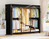 ULIFHOME E14C Pro Heavy Duty Closet Organizer System，Freestanding Clothing Racks for Hanging Clothes，Adjustable Garment Rack 70.1"W × 16.6"D × 76.4"H Hold 960 lbs，Black Rack with Black Dustproof Cover