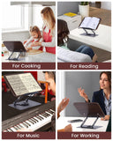ASIEIT Book Stand for Reading, Adjustable Book Holder with 360° Rotating Bases & Elastic Page Clips, Foldable Bible Stand, Portable Reading Stand for Bible, Recipe, Magazine, Tablets, Laptops, Brown