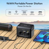 100W Portable Power Station, 96Wh Small Generator 30000mAh LiFePO4 Battery with USB C Fast Charging for Laptop, Outdoor Camping Portable Power bank for RV Home Office Emergency Power Supply