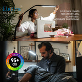 Electra™ Table Lamp: 3 Color Temperatures (Daylight 6000K/Cool 4000K/Warm 2700K), 95+ CRI LED, Dimmer Switch, Flexible Arm, Desk Lamp for Artists, Crafts & Office (Black, 2500 Lux at 12")