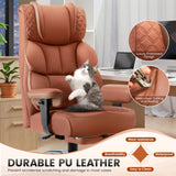 BestGlory Office Desk Chair, Big and Tall Leather Gaming Chair with Footrest, Wide Ergonomic Comfy Executive High-Back Reclining Computer Chairs, Swivel Rolling Wheels and Lumbar Support, Brown