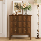 Apetaccat Night Stand, Fluted 3 Drawer Wide Farmhouse Nightstand with Gold Handle, Larger Wider Modern Bedside End Table for Bedroom, Living Room, Walnut