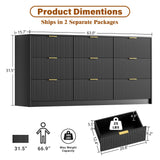 Furniway Black Dresser for Bedroom, Modern Dresser with 9 Drawers and Smooth Slides, Wide Chest of Drawers with Golden Handles for Bedroom, Living Room, Closet, 15.7" D x 63" W x 31.5" H