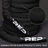 REP Battle Ropes - PolyDacron Battle Rope for Strength and Conditioning Workouts – 1.5" and 2" Diameter, 30ft, 40ft, 50ft Lengths with Optional Cover Sleeve (Black, 2.0 inch x 30 ft)