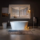 WOODBRIDGE 59" Freestanding White Acylic Soaking Bathtub with White Pillow,Drain and Overflow in Matte Black,BTA1514 -MB-Drain &O+ Pillow