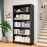 66 in Black Heavy Duty Metal Bookshelf, 5-Tier Adjustable Tall Bookcase