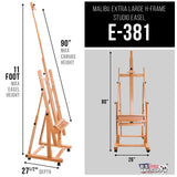 U.S. Art Supply Heavy Duty Extra Large Adjustable Wood H-Frame Easel - Sturdy Wooden Stand, Locking Caster Wheels - Studio Artist Easel for Painting, Canvas Holder Display, Sturdy Beechwood