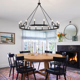 16-Lights Wagon Wheel Chandelier 47 Inch Black Chandelier Light Fixture Farmhouse Chandeliers for Living Room Foyer Chandeliers for High Ceilings Round Pendant Light for Dining Room Entryway